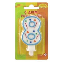 Свеча Цифра 8 Голубое конфетти